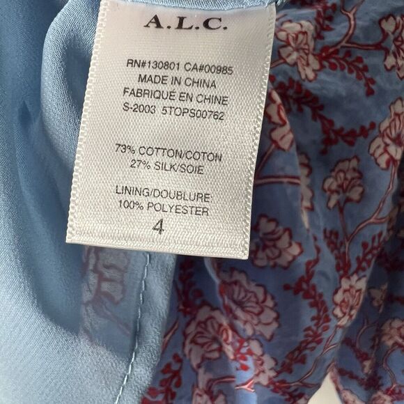 ALC Top Womens 4 Floral V Neck Flowy Lined Lightweight Boho Feminine Blue Shirt - Picture 8 of 14